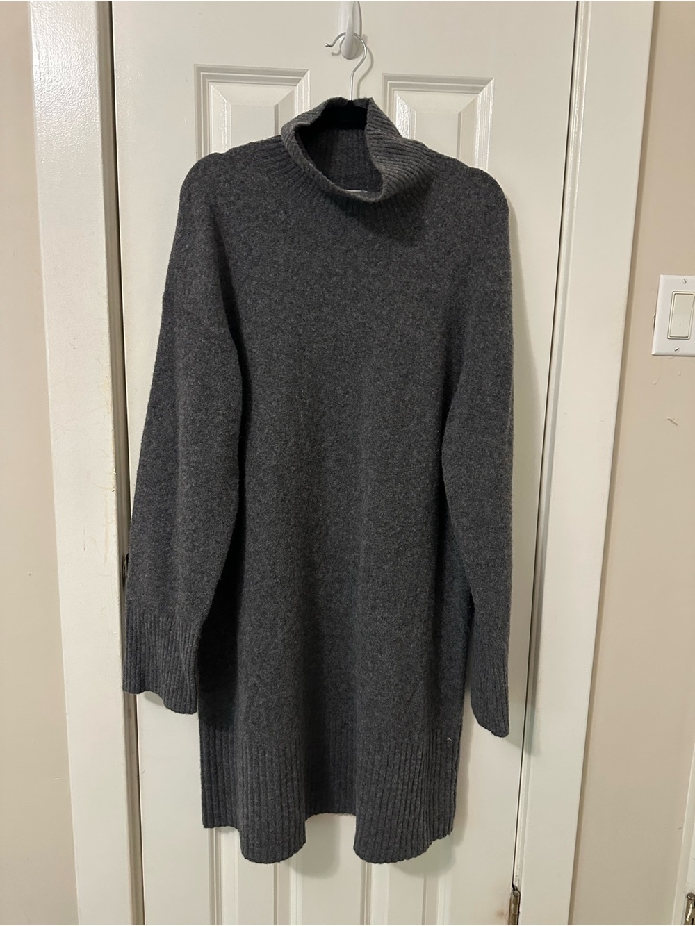 Everlane the Cozy Stretch Turtleneck Sweater Dress Grey wool blend L - Picture 3 of 7